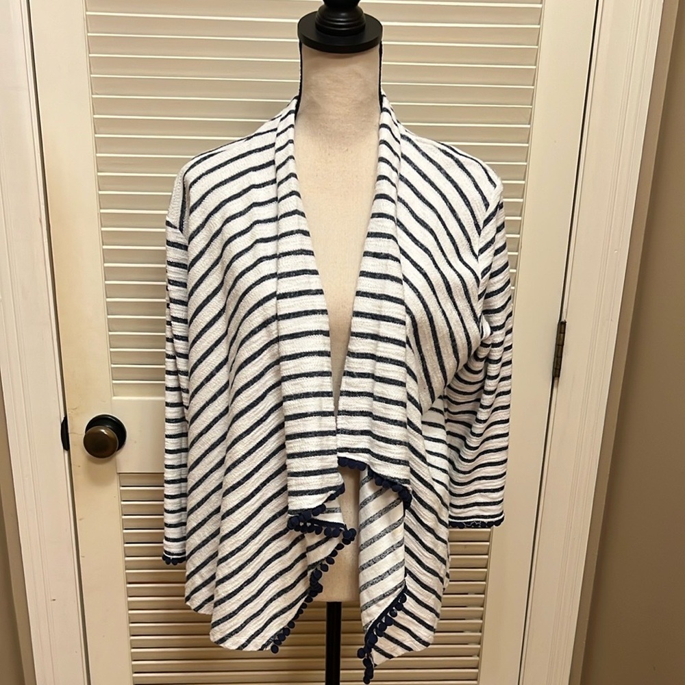 Hearts of Palm Striped Cardigan in Navy and White, Size XLarge, GUC - Picture 14 of 15